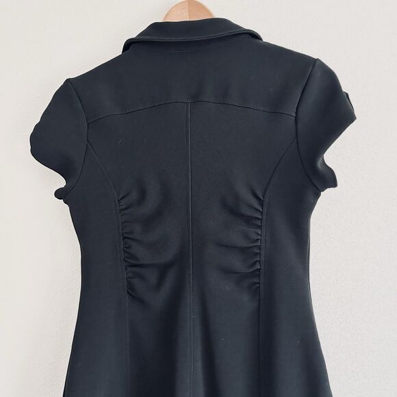 VTG Y2K Ruched Bodycon Dress Sz 8 Black Stretch Silver Button CorporateGoth Punk - Picture 7 of 12